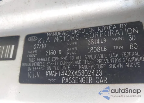 2010 Kia Forte Lx from USA, damaged, VIN KNAFT4A2XA5302423
